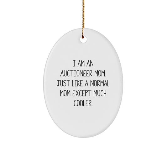 Funny Auctioneer Mom Gifts for Auctioneer Men Women Friends Family - Oval Ornament with Festive Gold Cord - Image 1