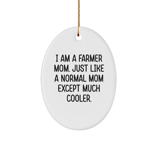 Funny Farmer Mom Gifts from Family, Christmas Unique Gifts for Farmer Mom, Oval Ornament with 'I Am A Farmer Mom. Just Like A Normal Mom Except Much Cooler.' Quote - Image 1