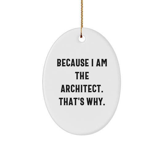 Funny Architect Gifts for Men, Women, Friends, Coworkers, Family - Oval Ornament Because I Am The Architect That's Why, Christmas Unique Decorations - Image 1
