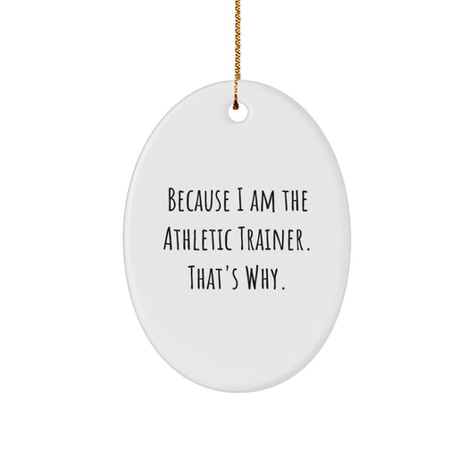 Funny Christmas Unique Gifts for Athletic Trainers - Oval Ornament from Friends - Because I Am The Athletic Trainer, That's Why - Unique Decorations for Men Women Coworkers Family - Image 1