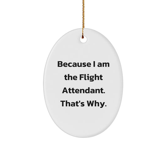 Funny Flight Attendant Gifts from Friends, Christmas Unique Gifts for Flight Attendant, Oval Ornament with Sublimation Printing - Image 1