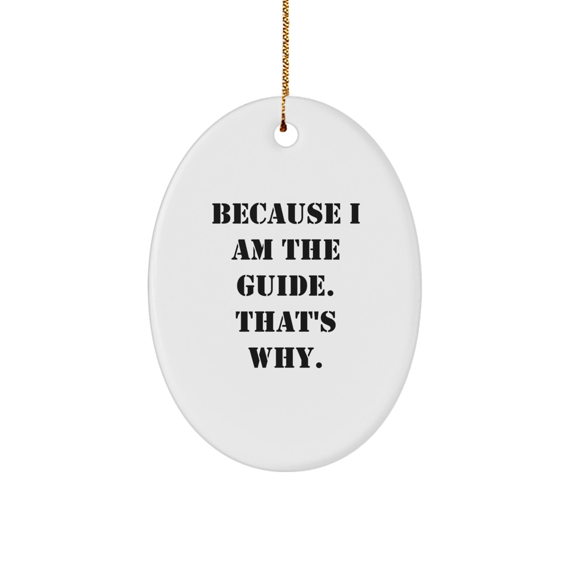 Funny Guide Gifts for Men, Because I Am The Guide. That's Why., Christmas Unique Oval Ornaments - Image 1