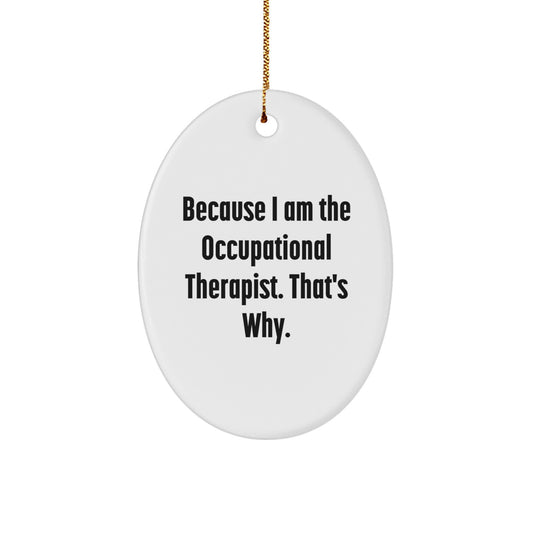 Funny Occupational Therapist Gifts from Coworkers, Oval Ornament, Because I Am The Occupational Therapist. That's Why. Christmas Unique Gifts for Occupational Therapist - Image 1