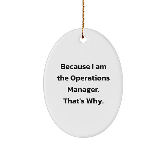Funny Operations Manager Christmas Unique Gifts for Men and Women - Oval Ornament Because I Am The Operations Manager That's Why - Gift from Friends Family Coworkers - Image 1