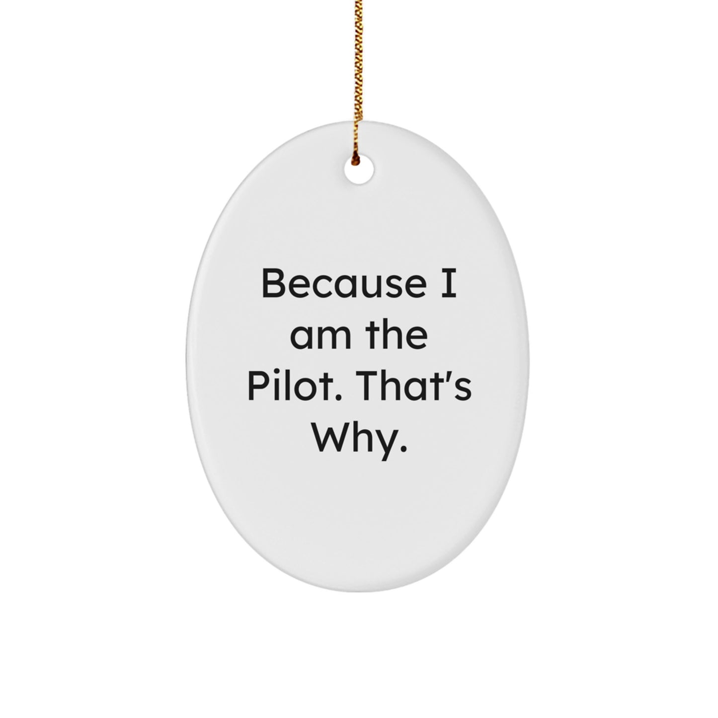 Pilot Gifts for Him, Funny Oval Ornament Because I Am The Pilot That's Why, Christmas Unique Decorations for Men - Image 1