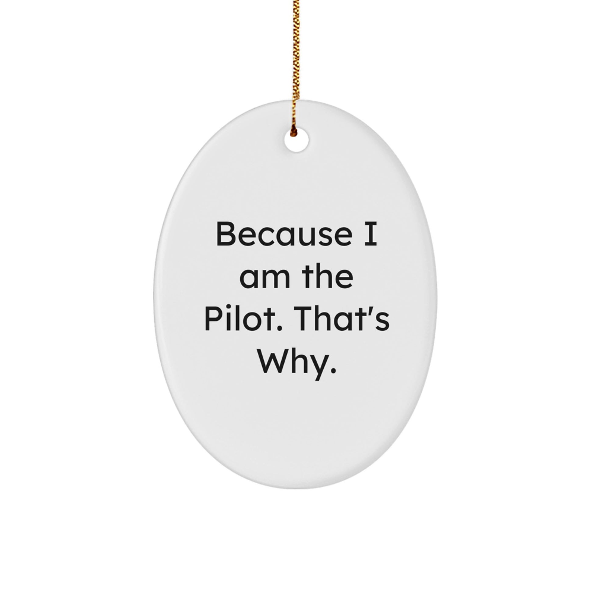 Pilot Gifts for Him, Funny Oval Ornament Because I Am The Pilot That's Why, Christmas Unique Decorations for Men - Image 1