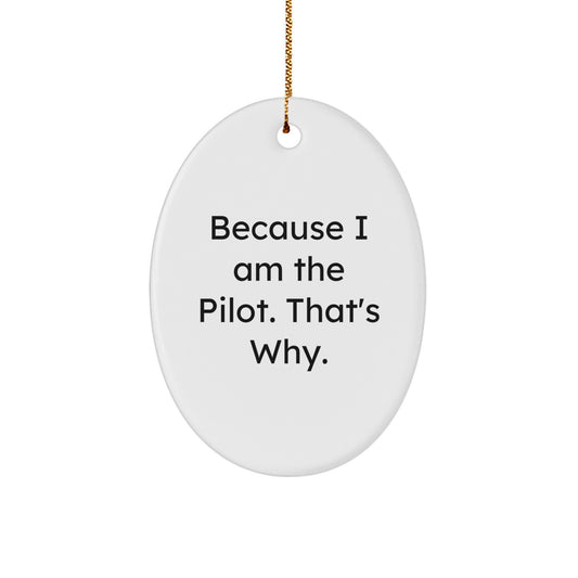 Pilot Gifts for Him, Funny Oval Ornament Because I Am The Pilot That's Why, Christmas Unique Decorations for Men - Image 1