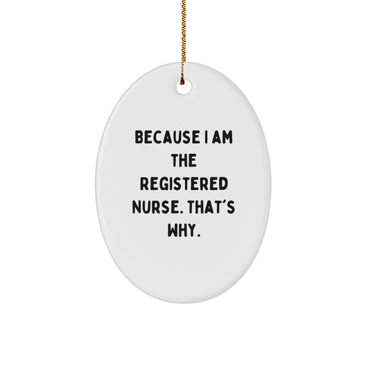 Funny Registered Nurse Oval Ornament Gifts from Men for Women Coworkers Friends - Because I Am The Registered Nurse. That's Why. Christmas Unique Ornament - Image 1