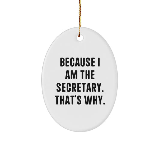 Funny Secretary Gifts for Him or Her Oval Ornament Because I Am The Secretary. That's Why. Christmas Unique Decorations - Image 1