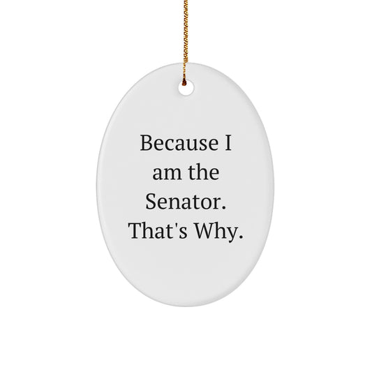 Funny Senator Gifts, Oval Ornament for Senator Quotes - Because I Am The Senator, That's Why Christmas Unique Gifts for Senator - Image 1