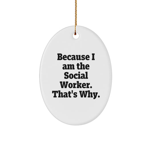 Funny Social Worker Oval Ornament Gifts from Men to Friends - Because I Am The Social Worker. That's Why. Christmas Unique Decorations - Image 1