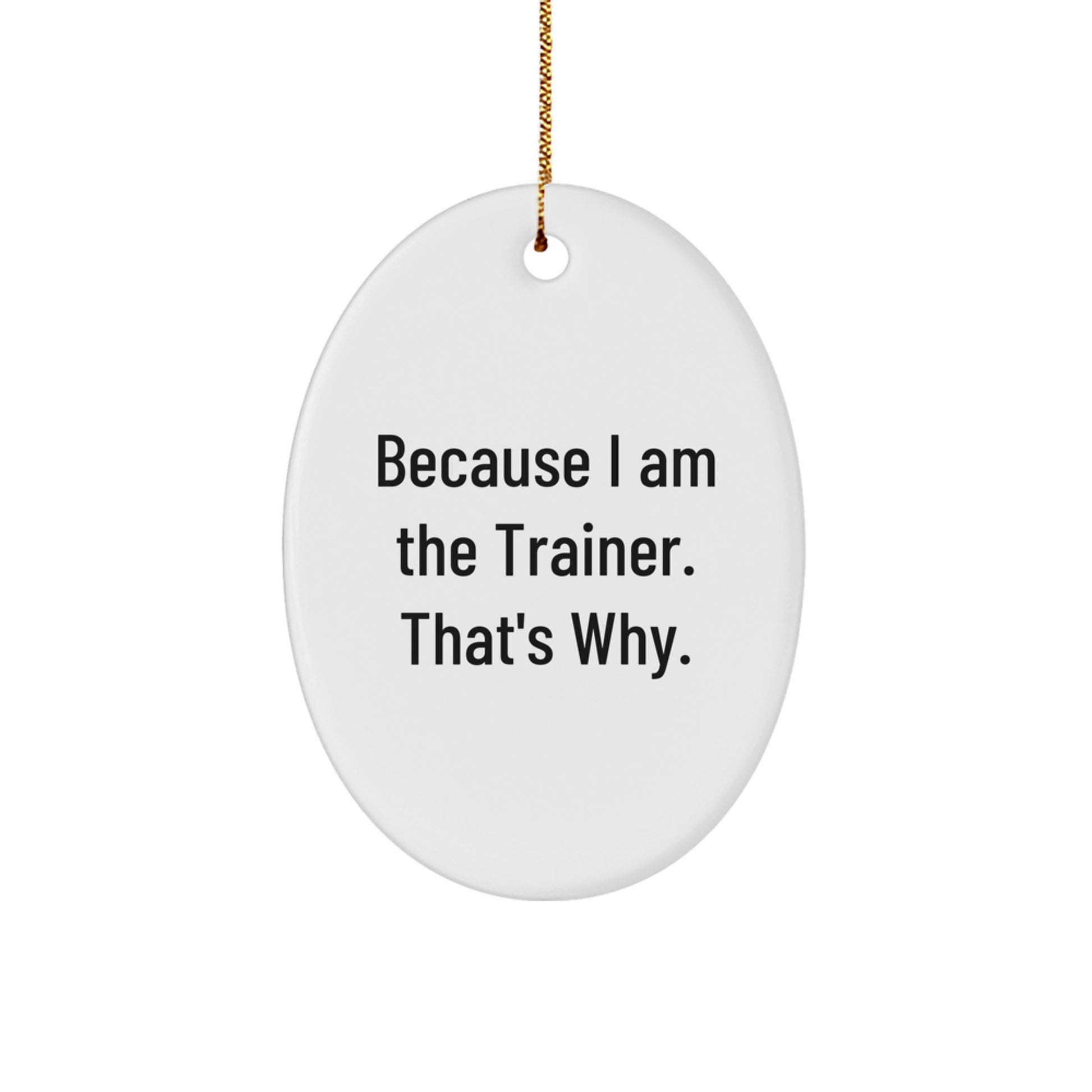 Trainer Oval Ornament Funny Gift from Friends for Men - Christmas Unique Present Because 'I Am The Trainer. That's Why.' - Image 1