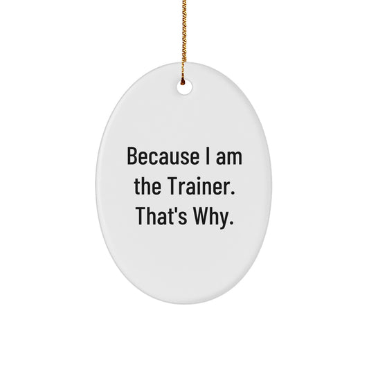 Trainer Oval Ornament Funny Gift from Friends for Men - Christmas Unique Present Because 'I Am The Trainer. That's Why.' - Image 1