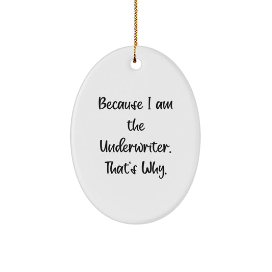 Unique Gifts for Underwriter, Oval Ornament, Because I Am The Underwriter. That's Why., Funny Quote, Christmas - Image 1