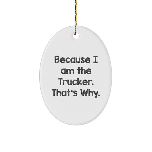 Funny Trucker Oval Ornament Gifts from Family - Christmas Unique Gifts for Trucker Men - 'I Am The Trucker. That's Why.' - Image 1