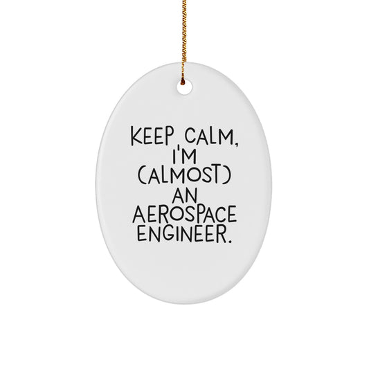 Aerospace Engineer Oval Ornament, Funny Gift for Men, Friends, Coworkers, Family, Christmas Unique Decorations, Keep Calm I'm (almost) An Aerospace Engineer - Image 1