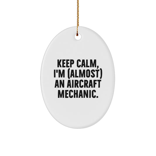 Funny Aircraft Mechanic Oval Ornament, Gifts for Men, Unique Christmas Unique Gifts from Friends, Keep Calm Almost Aircraft Mechanic - Image 1
