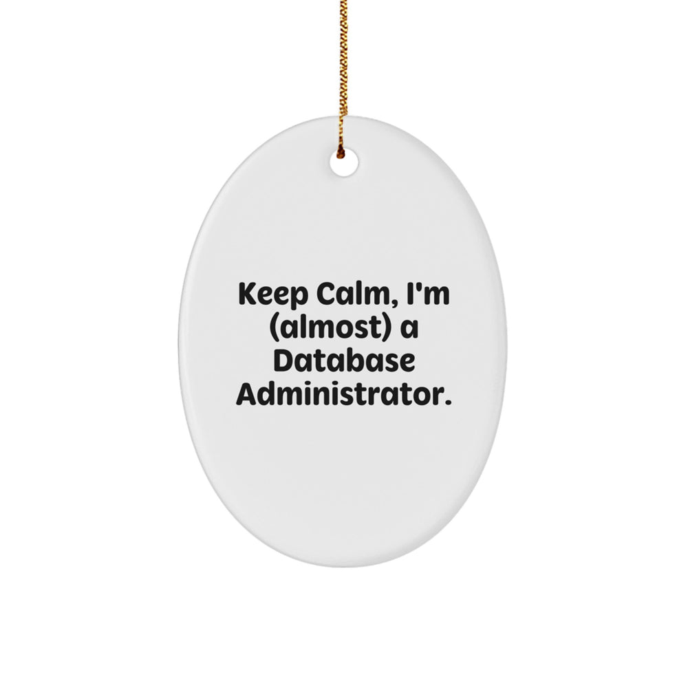 Funny Database Administrator Christmas Unique Gifts for Men - Oval Ornament from Friends - Keep Calm I'm almost a DBA - Unique Christmas Unique Gifts for Database Administrator Friends - Image 1