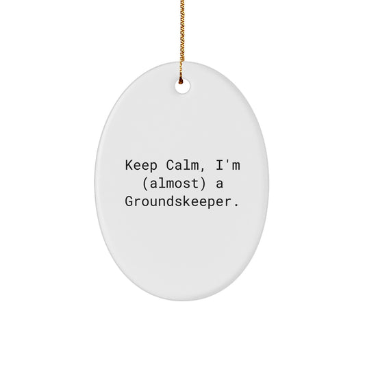 Funny groundskeeper Oval Ornament Gifts from Family to groundskeeper, Keep Calm I'm almost a groundskeeper Christmas Decorations - Image 1