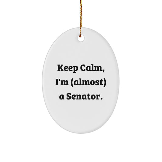 Funny Senator Oval Ornament Gifts from Family, Friends, or Coworkers - Keep Calm, I'm (almost) A Senator. - Unique Christmas Unique Gifts for Senator, Men, or Women - Image 1