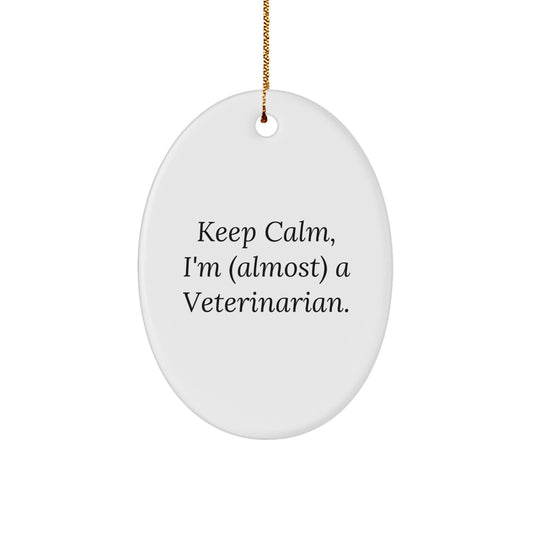 Funny Veterinarian Graduation Gifts for Him, Oval Ornament Keepsake, 'Keep Calm I'm (almost) A Veterinarian', Christmas Unique Gifts from Friends or Family - Image 1