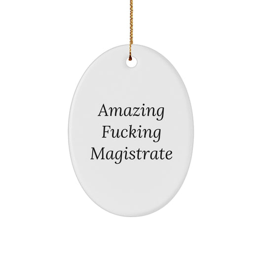 Funny Magistrate Gifts, Unique Oval Ornament for Men, Christmas Unique Gifts from Friends, 'Amazing F--king Magistrate' Quote Oval Decoration - Image 1