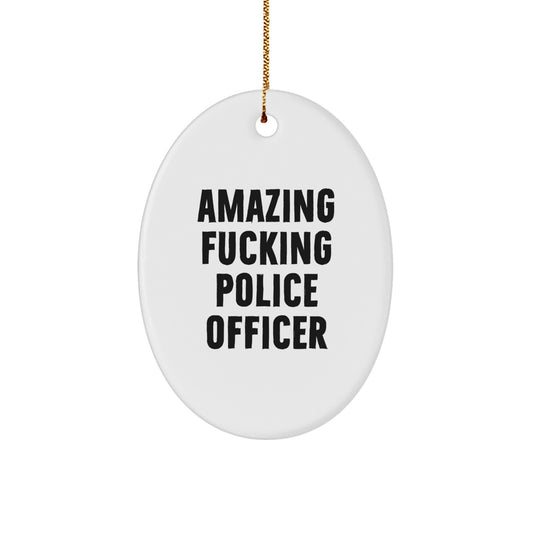 Funny Police Officer Oval Ornament Gifts from Family, Christmas Unique Gifts for Police Officer Men, Oval Ornament Quote - Image 1