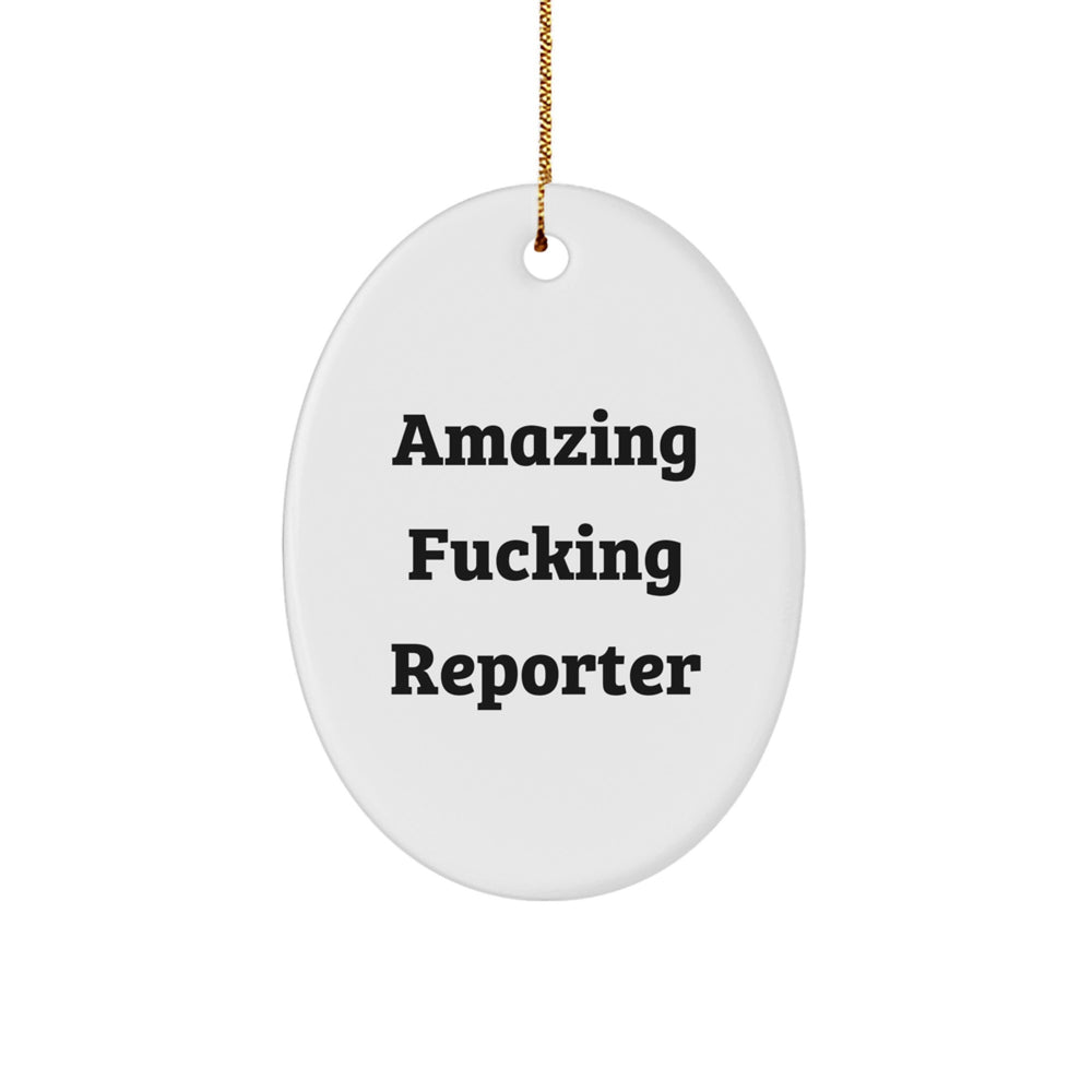 Funny Reporter Oval Ornament Gifts from Friends to Reporter, Christmas Unique Gifts, Oval Shaped Ornament with Amazing F--king Reporter Quote - Image 1