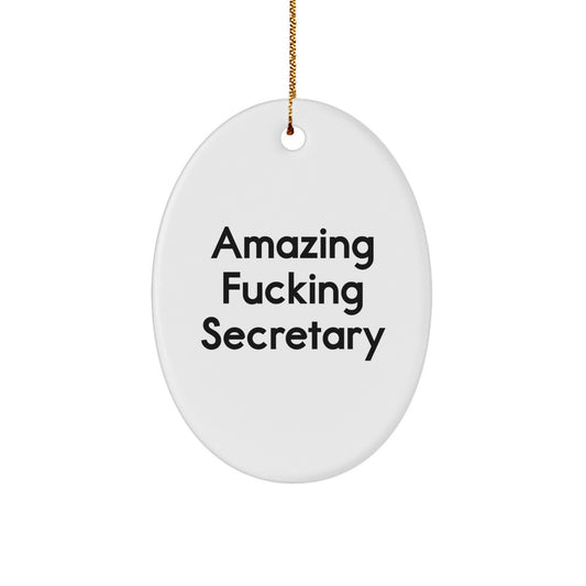 Funny Secretary Oval Ornament Gifts from Friends, Perfect for Men or Women, Amazing 'F--king Secretary' Quote on White Oval Ornament for Christmas Unique Gifts - Image 1