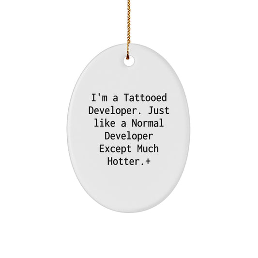 Funny Developer Oval Ornament for Christmas Unique Gifts from Friends to Developer, Unique Oval Shaped MDF Decor, White Color for Men Developer Friends - Image 1