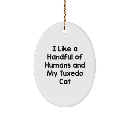 Funny Tuxedo Cat Gifts from Friends and Family, Oval Ornament for Men and Women, I Like A Handful Of Humans And My Tuxedo Cat Christmas Unique Gifts - Image 1