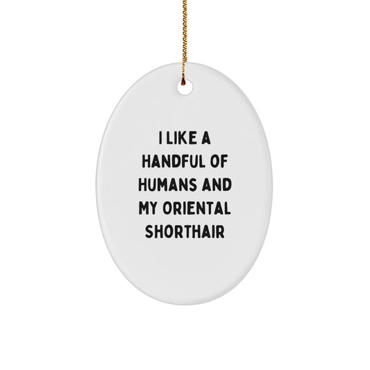 Oriental Shorthair Cat Lover Gifts from Friends and Family - I Like A Handful Of Humans And My Oriental Shorthair Oval Ornament for Christmas Unique Gifts - Image 1