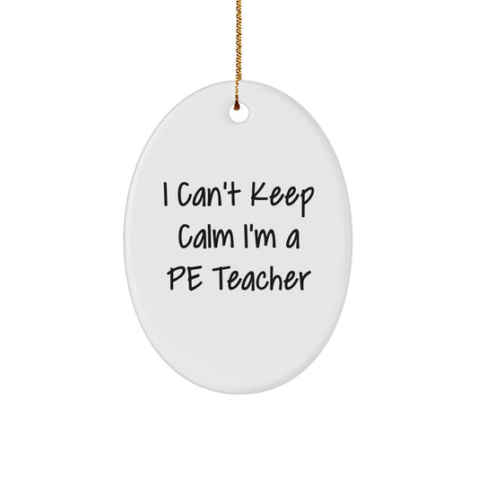 Funny PE Teacher Oval Ornament Gifts for Men - I Can't Keep Calm I'm A PE Teacher, Christmas Unique Gifts, Gifts from Friends to PE Teacher - Image 1