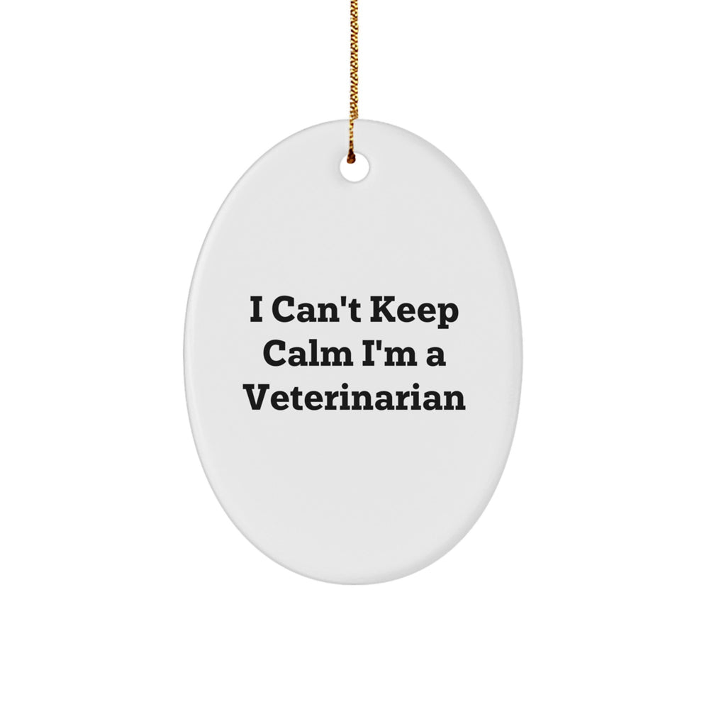Funny Veterinarian Gifts from Friends for Christmas Unique Oval Ornament I 'Can't Keep Calm' Decor - Image 1