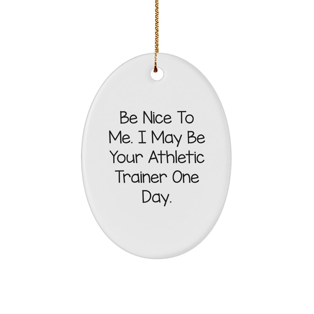 Athletic Trainer Oval Ornament Gift from Friends and Family, Funny Quote 'Be Nice To Me. I May Be Your Athletic Trainer One Day.' for Christmas Unique Gifts - Image 1