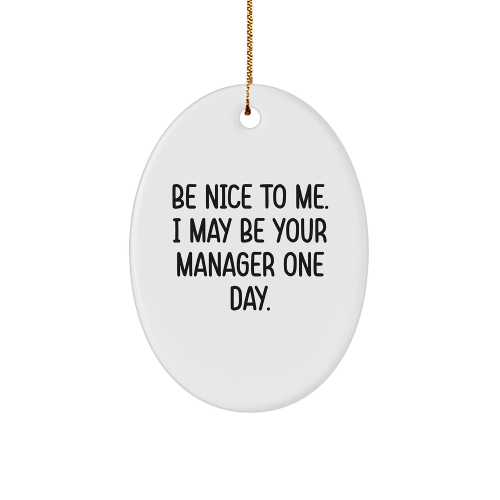 Funny Oval Ornament Gifts from Men for Manager - Be Nice To Me, I May Be Your Manager One Day, Christmas Unique Gifts - Image 1