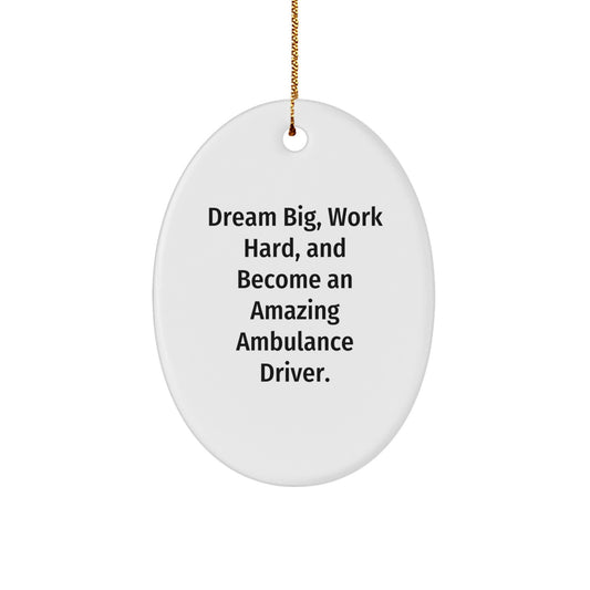 Funny Ambulance Driver Gifts for Men, Christmas Unique Gift Ideas, Oval Ornament Quote 'Dream Big Work Hard' - Gifts from Family for Ambulance Driver - Image 1