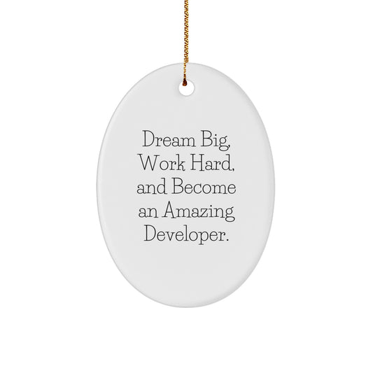 Gifts from Family and Friends for the Amazing Developer, Oval Ornament with Inspirational Quote 'Dream Big, Work Hard' for Christmas Unique Gifts - Image 1
