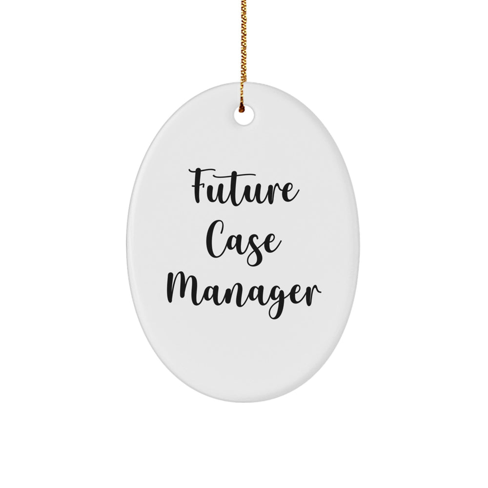 Funny Quote Gifts from Men to Future Case Manager, Oval Ornament Unique Christmas Decorations for Home Office, White Oval Shaped Case Manager Gifts for Women Friends Coworkers Family - Image 1