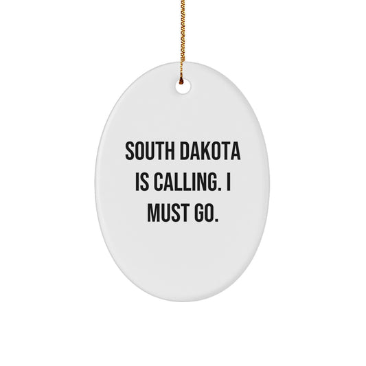 South Dakota Oval Ornament Gifts from Friends and Family - White Oval Shaped Decorative Ornament for Christmas - South Dakota Is Calling I Must Go. - Image 1