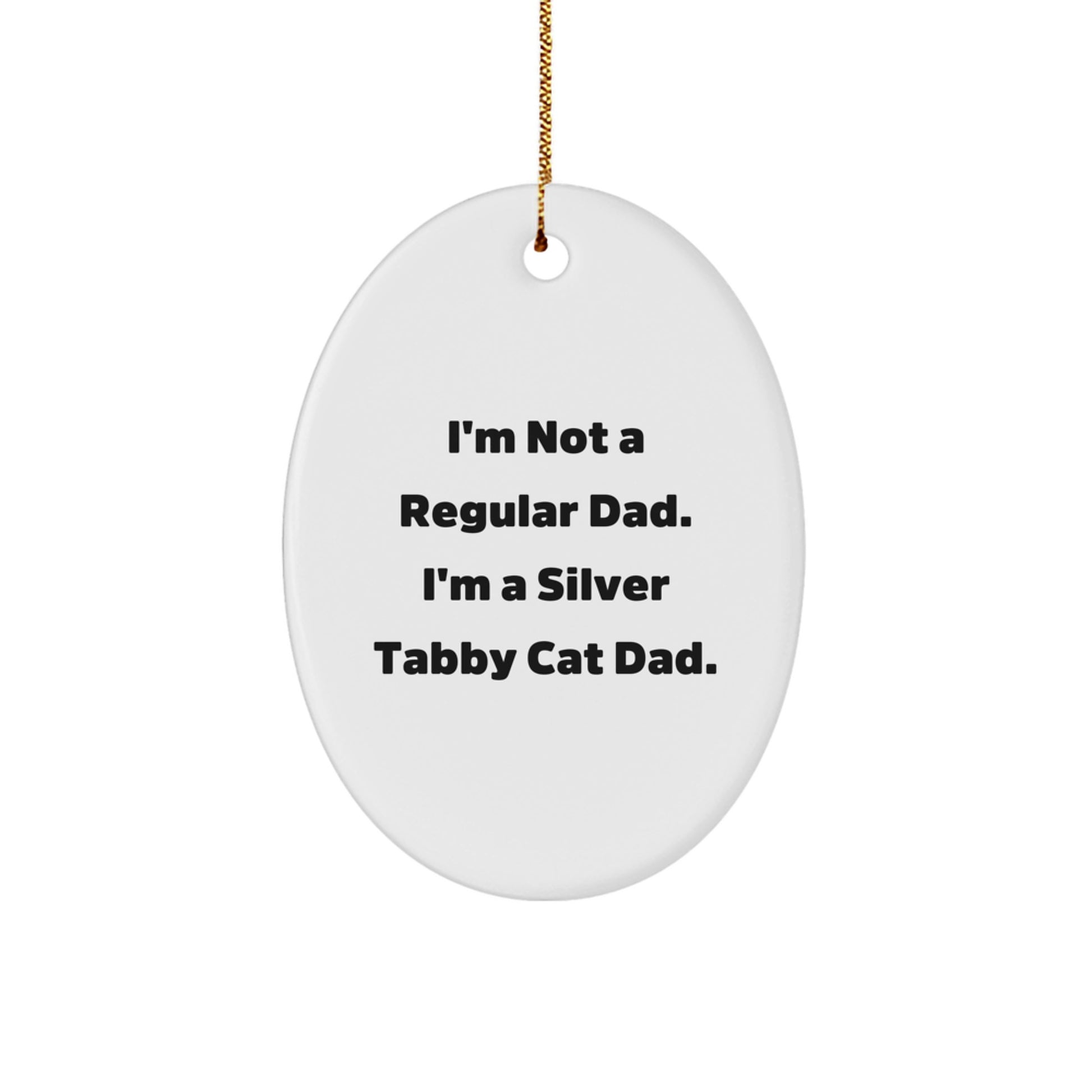 Silver Tabby Cat Oval Ornament Funny Gift for Dad Christmas Unique Presents from Men to Family - Image 1