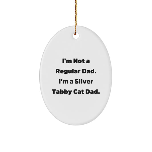 Silver Tabby Cat Oval Ornament Funny Gift for Dad Christmas Unique Presents from Men to Family - Image 1