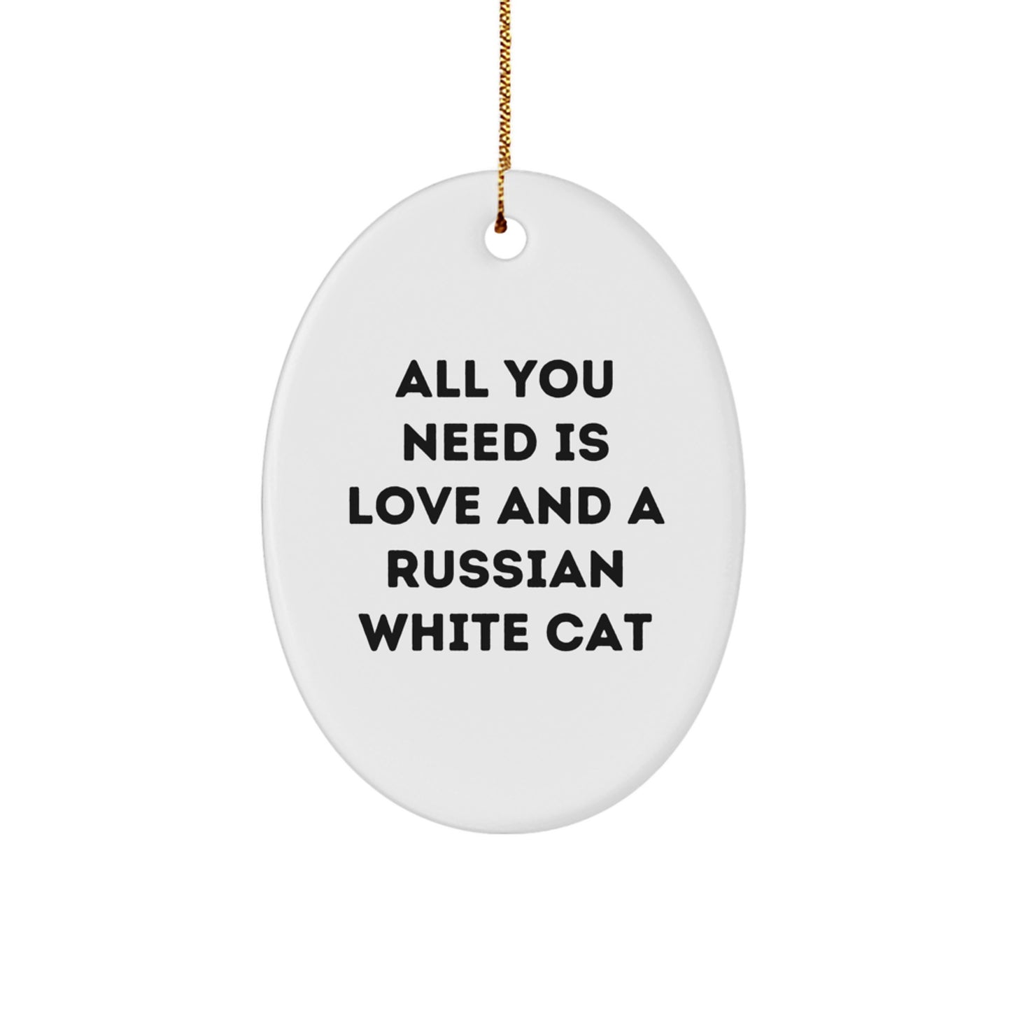 Funny Russian White Cat Oval Ornament Gifts from Friends for Russian White Cat Lovers, Christmas Unique Presents for Russian White Cat Enthusiasts, Russian White Cat Christmas Decorations - Image 1
