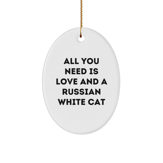 Funny Russian White Cat Oval Ornament Gifts from Friends for Russian White Cat Lovers, Christmas Unique Presents for Russian White Cat Enthusiasts, Russian White Cat Christmas Decorations - Image 1