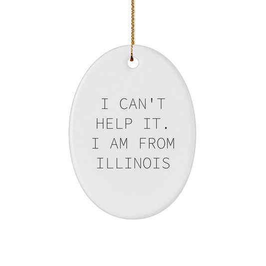 Funny Illinois Oval Ornament, I'm from Illinois Gifts for Family, White Oval Ornament with a Festive Gold Cord, Unique Christmas Unique Gifts from Friends - Image 1
