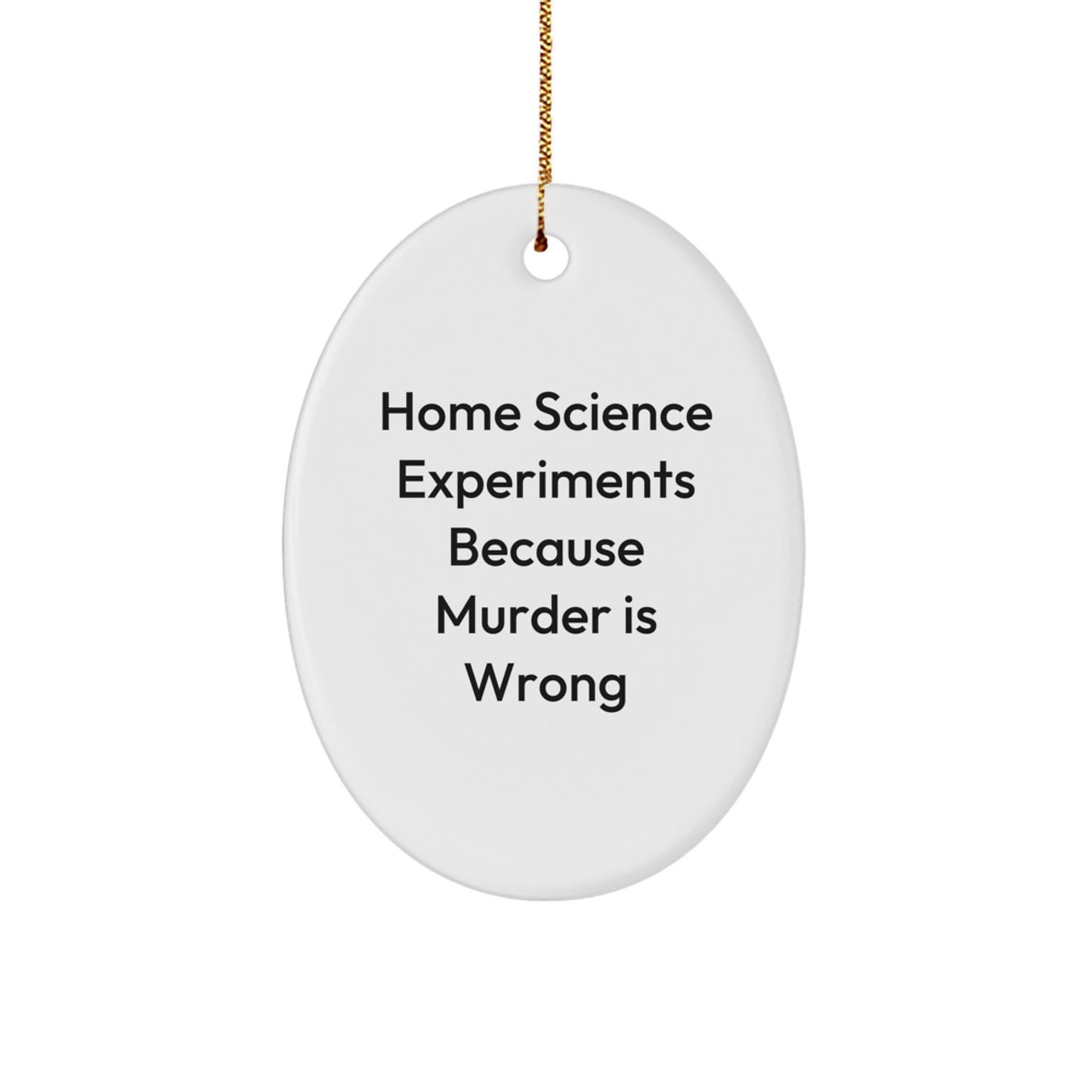 Funny Home Science Experiments Gifts for Men, Women, and Kids - Oval Ornament with Home Science Experiments Because Murder Is Wrong Quote, Christmas Unique Gifts from Friends or Family - Image 1