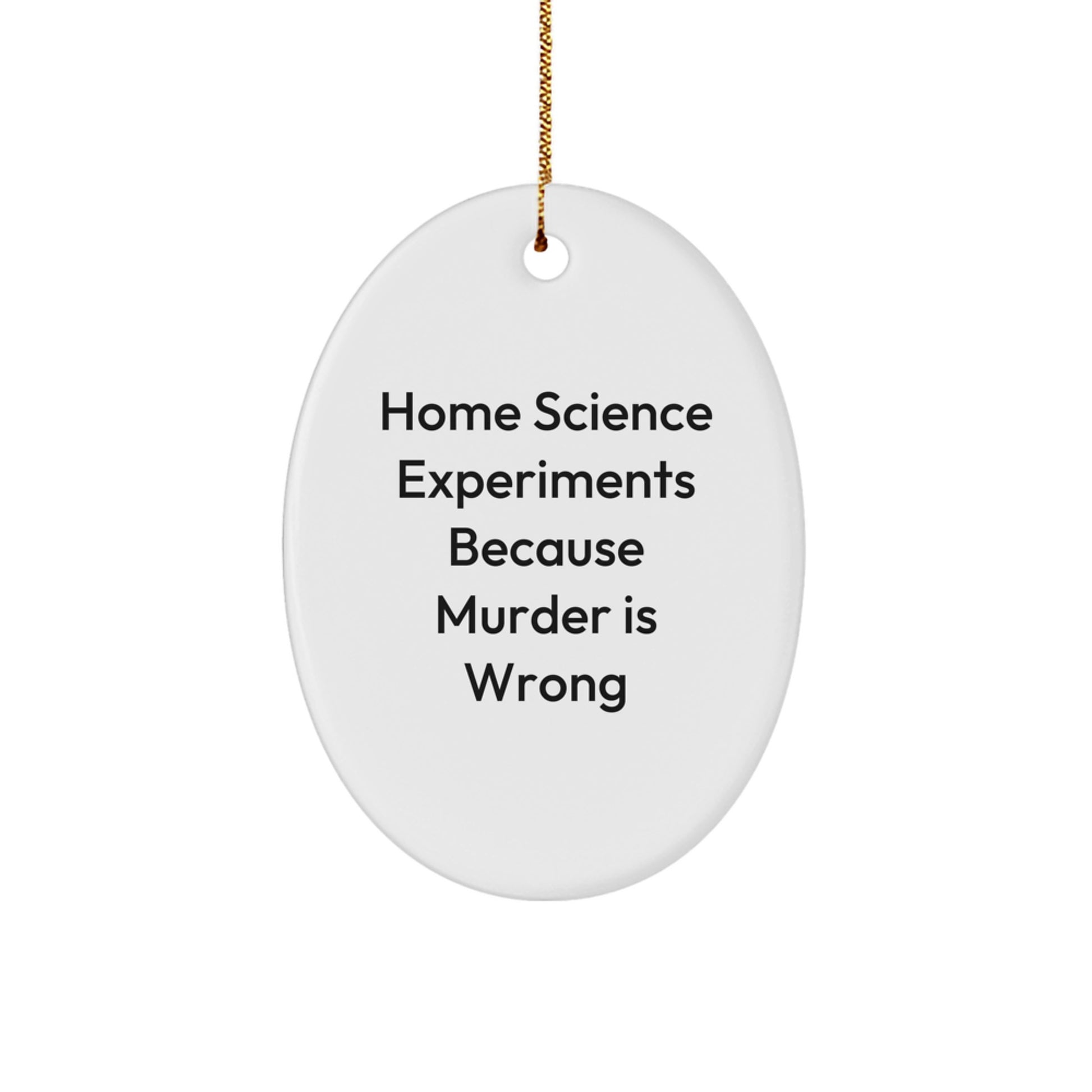 Funny Home Science Experiments Gifts for Men, Women, and Kids - Oval Ornament with Home Science Experiments Because Murder Is Wrong Quote, Christmas Unique Gifts from Friends or Family - Image 1
