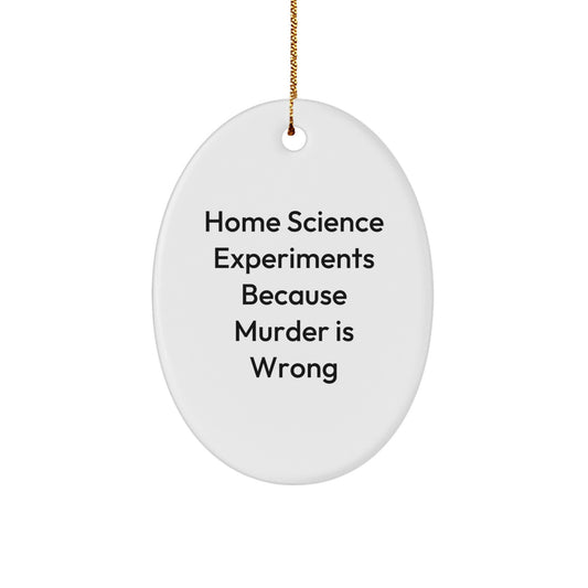 Funny Home Science Experiments Gifts for Men, Women, and Kids - Oval Ornament with Home Science Experiments Because Murder Is Wrong Quote, Christmas Unique Gifts from Friends or Family - Image 1