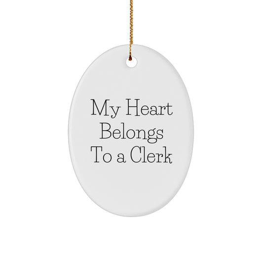 Funny Clerk Gifts from Friends - Oval Ornament My Heart Belongs To A Clerk Christmas Unique - Image 1
