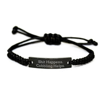 Load image into Gallery viewer, Cobbling Fun Rope Bracelet, Shit Happens. Cobbling Helps., Cute Christmas Unique Gifts for Men, Women Friends Family, Adjustable Rope Bracelet for Cobbling Enthusiasts - Image 1
